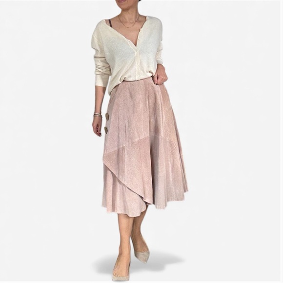 Vintage Dresses & Skirts - Vintage Made in Italy Perforated Suede Skirt Blush Pink